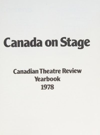 Canada on Stage Canadian Theatre Review Yearbook 1978