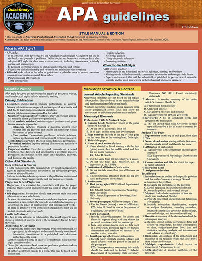 APA Guidelines - 7th Edition: A Quickstudy Laminated Reference Guide by ...