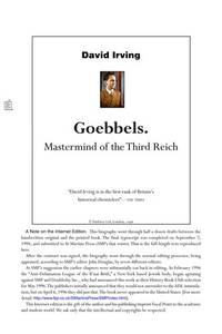 Goebbels:  Mastermind of the Third Reich by Irving, David - 2014