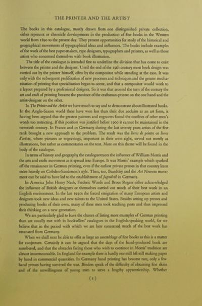 The Printer and the Artist:  A Catalogue of Private Press Books & Illustrated Books from the United Kingdom, Europe & America
