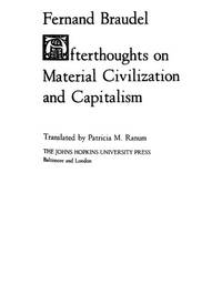 Afterthoughts on Material Civilization and Capitalism (English and French Edition) by Fernand Braudel - 1979