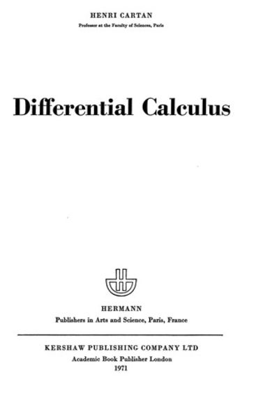Differential Calculus by H. Cartan | unknown | January 1971 | Houghton ...