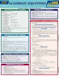 Algebraic Equations Quizzer : QuickStudy Laminated Reference Guide