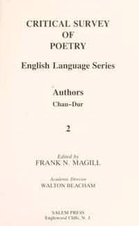 Critical Survey Of Poetry: English Language Series Authors Chau-Dur - 