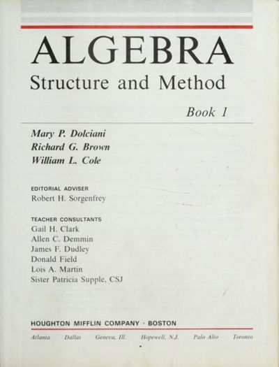 Algebra Structure And Method Book 1 By Brown Dolciani