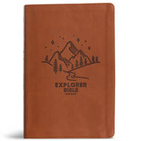 CSB Explorer Bible for Kids, Brown Mountains LeatherTouch, Red Letter, Full-Color Design, Photos,...