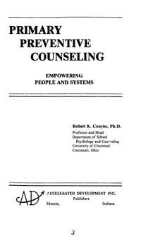 PRIMARY PREVENT COUNSELNG PB by Conyne - 1987-07-01