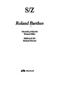 S/Z by Roland Barthes - First US Edition. - 1994 - from Bruce Davidson Books (SKU: 009009)