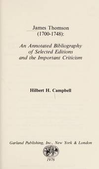 James Thomson (1700-1748): An Annotated Bibliography of Selected Writings and