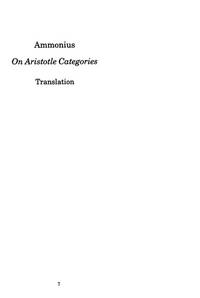 Ammonius: On Aristotle's 'Categories' (Ancient Commentators on Aristotle)