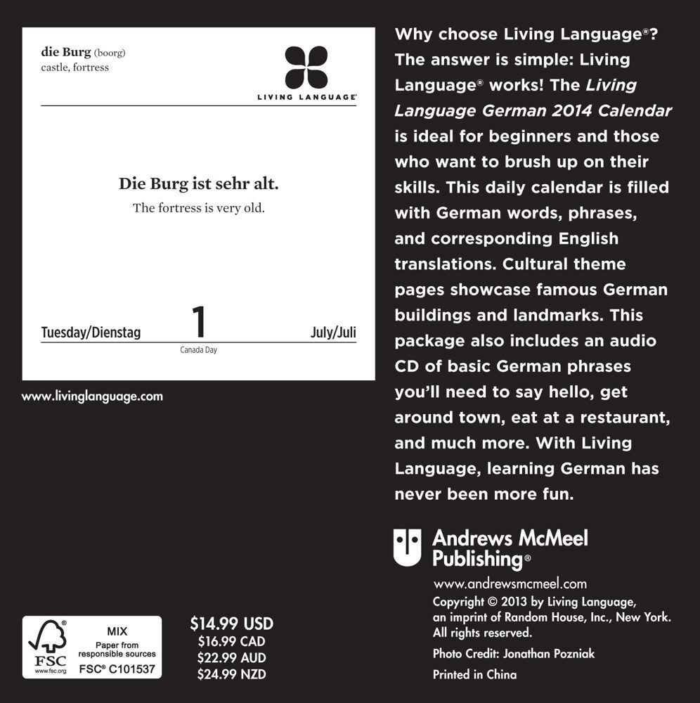 Living Language: German 2014 Day-to-Day Calendar: Daily Phrase & Culture  Calendar (Living Language (Calendars)) by Random House Direct - from  BookHolders (SKU: 5787486)