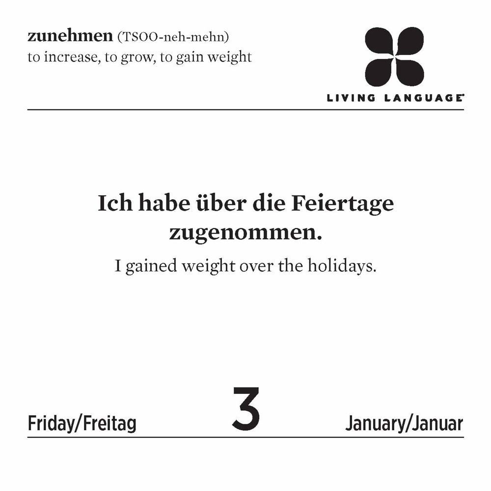 Living Language: German 2014 Day-to-Day Calendar: Daily Phrase & Culture  Calendar (Living Language (Calendars)) by Random House Direct - from  BookHolders (SKU: 5787486)