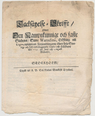 Tacksäyelse-skrifft/ öfwer den nampnkunnige och…