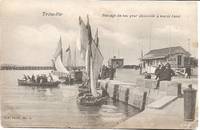 image of Passengers Board the Ferry to Beauville at Lowtide on 1920s-30s Postcard