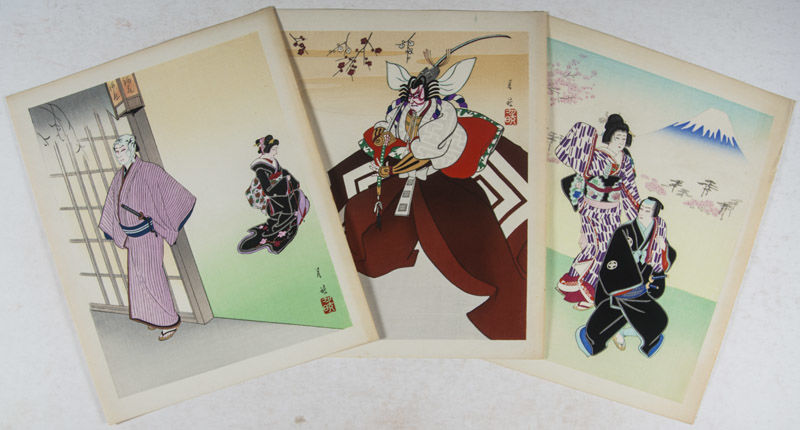 名狂言歌舞伎木版画萃/ Kabuki: A Set of 6 Pictures with Stories