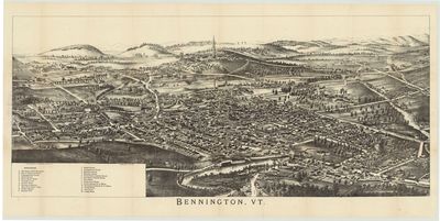 Bennington, VT. [Cover title: Folded Bird's-Eye View of Bennington, Vt. Showing All Points of Interest]