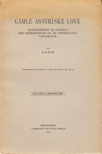 Gamle Assyriske love. Transkriberet og oversat…
