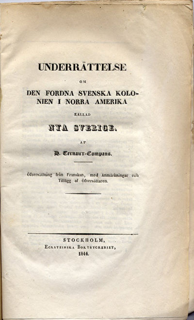 Underrättelse om den fordna svenska kolonien i…