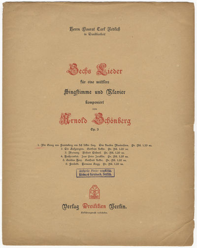 [Op. 3]. Sechs Lieder für eine mittlere Singstimme und Klavier... Op. 3... Herrn Baurat Carl Redlich in Dankbarkeit [No. 5 with different title]
