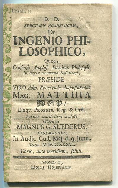 Specimen academicum, de ingenio philosophico. A.a.