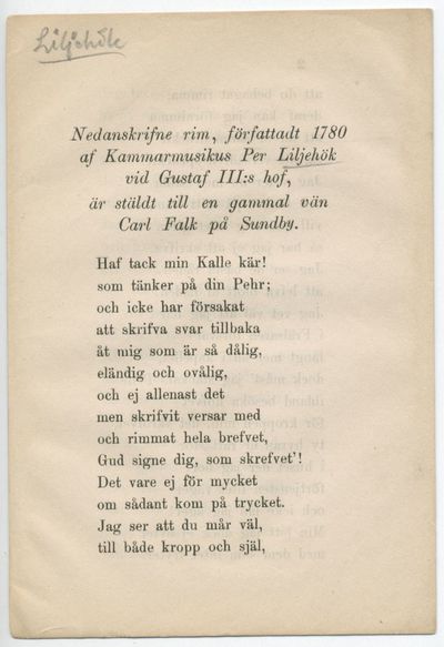 Nedanskrifne rim, författadt 1780 af…
