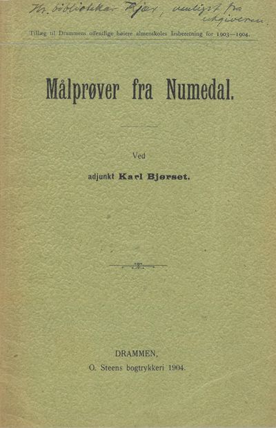 Målprøver fra Numedal. Ved adjunkt (...).