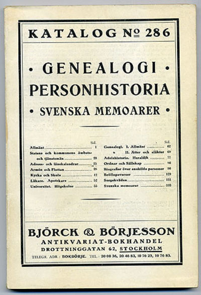 Björck & Börjesson. Katalog 286. Genealogi,…