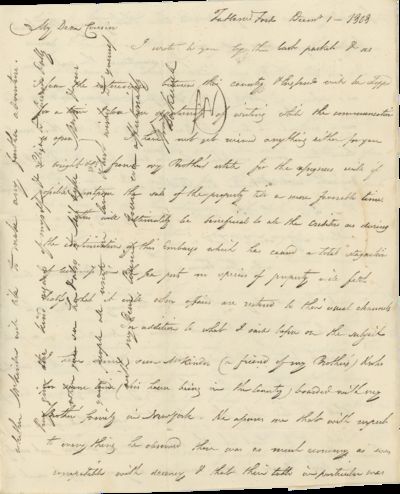 Three Letters from English Immigrants in Early Republic Era New York City Discussing Class Differences, the 1807 Embargo, Houses that “might be made delightful if the inhabitants had any taste”, and the Many Individuals Enslaved by Local Merchants
