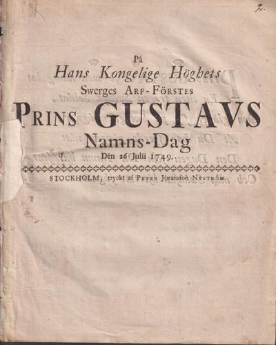 På hans kongelige höghets Swerges arf-förstes…