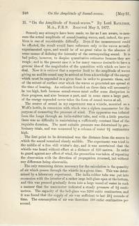 PERCEPTION OF SOUND: On the Amplitude of Sound-waves (Proceedings of the Royal Society of London,...
