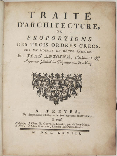 Treves: Imprimerie Electorale , 1768. Hardcover. Near Fine. Large 4to . (27) ff., pp. 1-132; 129-186...