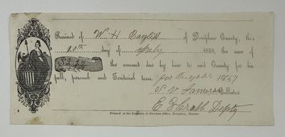 [Partially Printed Receipt, Completed in Manuscript, Printed at Redpath's Crusader of Freedom Office in Doniphan County, Kansas]