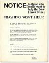 Broadside: "Notice: To those who really want to help the New Haven Nine; TRASHING WON'T HELP!