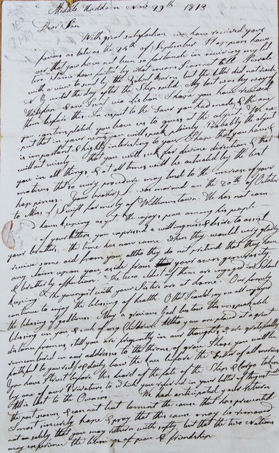 Autograph Letter Signed, Middle Haddam, Connecticut, November 19, 1813, to his son, David Selden, Liverpool, England, c/o Ogden, Richards and Selden