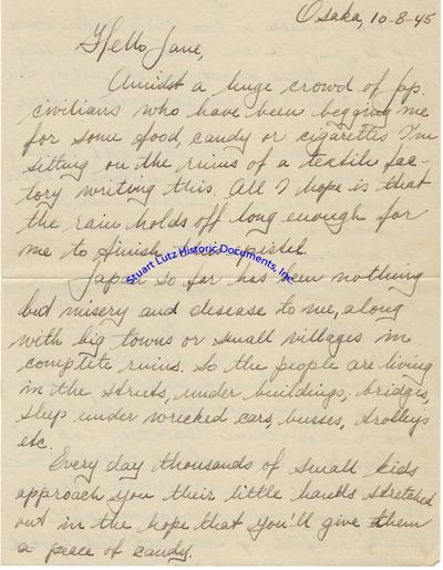 A Letter From Occupied Japan Just One Month After V-J Day Describing The Harsh Reality Of Post-Surrender Japan: Every Day Thousands Of Small Kids Approach You Their Little Hands Stretched Out In The Hope That Youll Give Them A Piece Of Candy