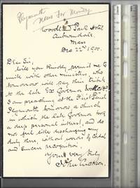 Letter to the Plymouth News about Death of Ex. Gov. Roger Wolcott of Massachusetts
