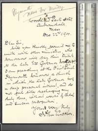 Letter to the Plymouth News about Death of Ex. Gov. Roger Wolcott of Massachusetts by Reverend John Cuckson - Dec. 22nd 1900