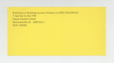 Exhibition card: Einladung zur Besichtigung neuer Arbeiten von Fred Sandback (7 April-16 May 1978)