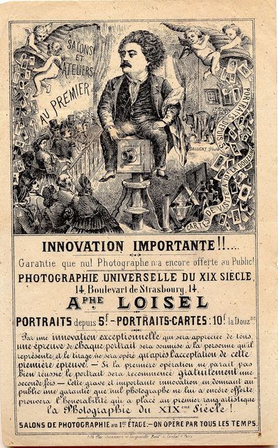 Broadside. Advertising Photography, 1860's Paris