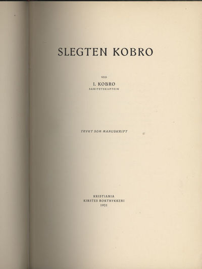 Slegten Kobro. Trykt som manuskript