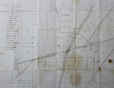 Manuscript map of 21 named properties in Sherburn, New York, with Autograph Note Signed, in pencil, to James Coolidge. Sherburn, undated, ca. 1831-33