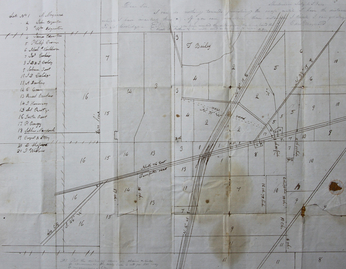 Manuscript map of 21 named properties in Sherburn,