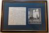 Framed Autographed Letter Signed mentioning his sculpture