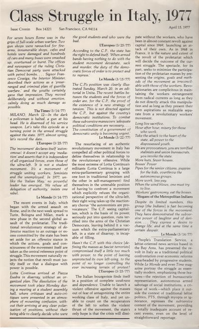 CLASS STRUGGLE IN ITALY, 1977