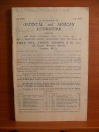 A CATALOGUE OF ORIENTAL and AFRICAN LITERATURE No. XXIV., July, 1933, comprising NEW BOOKS...
