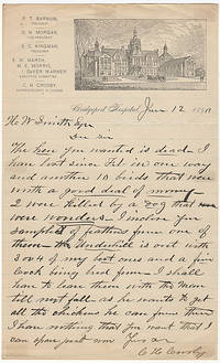 image of One-page letter on illustrated stationery from a prize-winning poulty breeder who served as the Superintendent of P. T. Barnum's Bridgeport Hospital