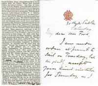 AUTOGRAPH LETTER TO MRS. MARY FORD OF PENCARROW SIGNED BY THOMAS MICHELL, ATTACHE AT THE BRITISH EMBASSY IN ST. PETERSBURG AND AUTHOR OF THE RUSSIAN MURRAY. by Michell, Thomas, F.R.G.S. (1835-1899). Attache at the British Embassy in St. Petersburg and author of the Russian Murray - [1870s-1880s].