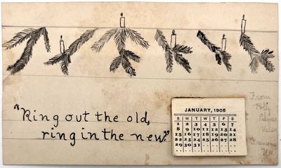 New Year's Greeting Card Handmade by Child with 1905 Calendar