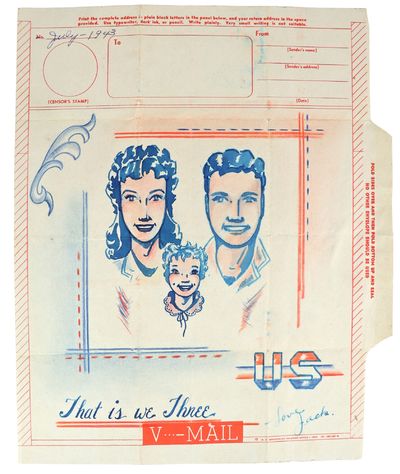 Hand-drawn family portrait on unsent...