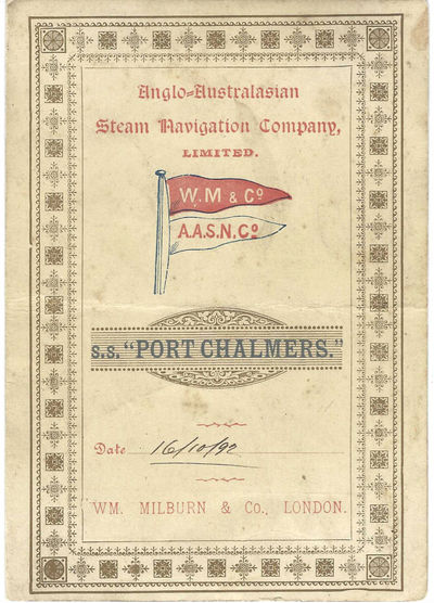 Anglo-Australasian Steam Navigation Company, Limited, S.S. Port Chalmers, Wm. Milburn & Co. (London)